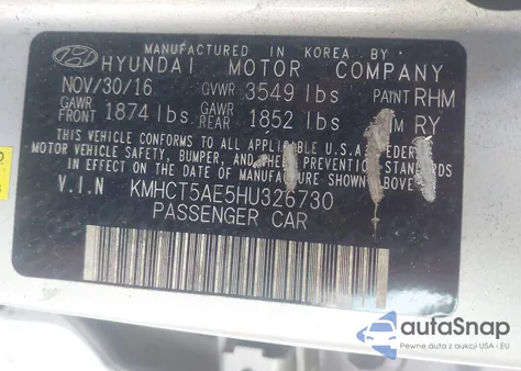 2017 Hyundai Accent Se from USA, damaged, VIN KMHCT5AE5HU326730